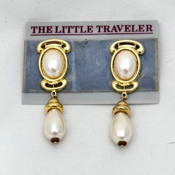 Vintage Little Traveler Clip Earrings - Faux Pearl - Estate collection - New - Picture 1 of 3